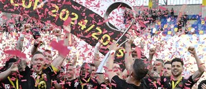 Radosť hráčov FC Spartak Trnava po zisku trofeje v Slovnaft Cupe 2024/25