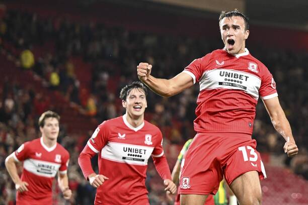 David Strelec oslavuje premiérový gól za Middlesbrough.