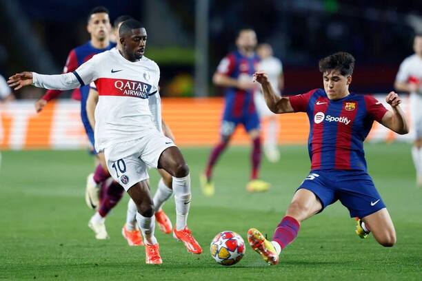 Ousmane Dembélé (PSG) a Pau Cubarsi (Barcelona)