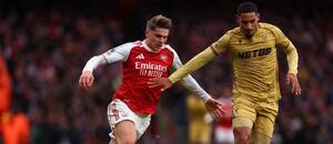 Viktor Gyokeres (Arsenal) a Maxence Lacroix (Crystal Palace)