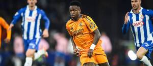 V popredí krídelník Realu Vinicius Júnior počas zápasu RCD Espanyol Barcelona vs. Real Madrid CF v 22. kole španielskej La Ligy 2024/2025