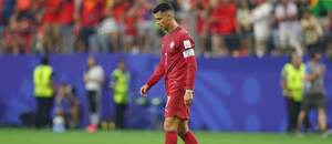 Sklamaný Cristiano Ronaldo po góle Španielska.