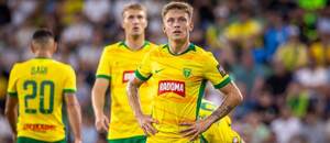 V popredí pravý obranca MŠK Žilina Timotej Hranica počas odvetného zápasu s Hajdukom Split v 1. predkole Európskej ligy UEFA