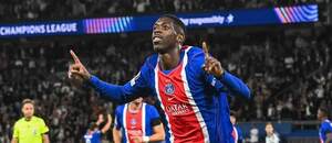 Radujúci sa Ousmane Dembélé po strelenom góle v Lige majstrov.
