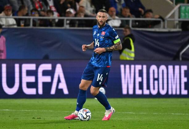 Kapitán Milan Škriniar počas zápasu Slovensko – Moldavsko